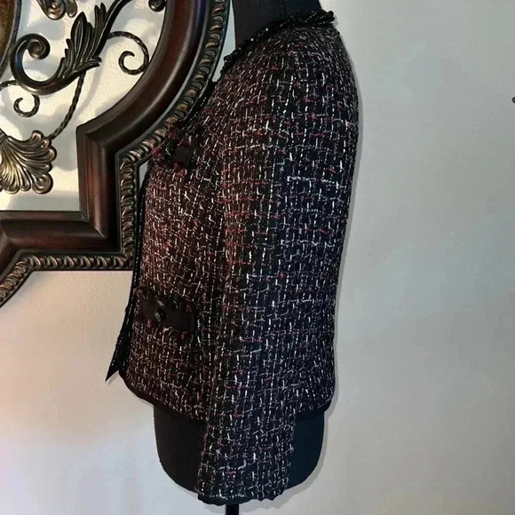 Talbots Women’s Tweed Fringe Blazer with Signature Accent Buttons Collarless - Picture 10 of 16